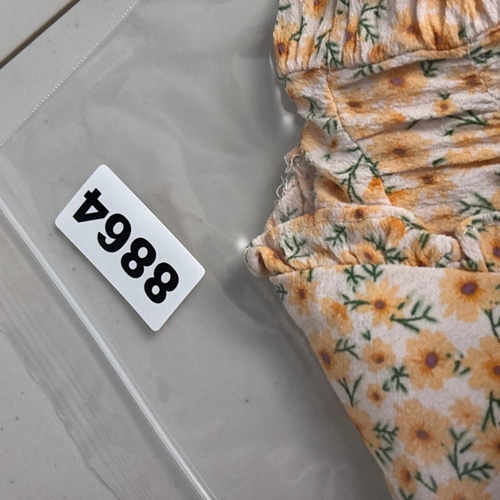 Elodie Top M Orange Yellow Floral Smocked Ruffle Collar Tie Crop Boho Cottage - Picture 10 of 10